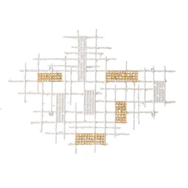 Benjara Rio 32 in. Iron White and Gold Abstract Geometric Decorative Wall Decor