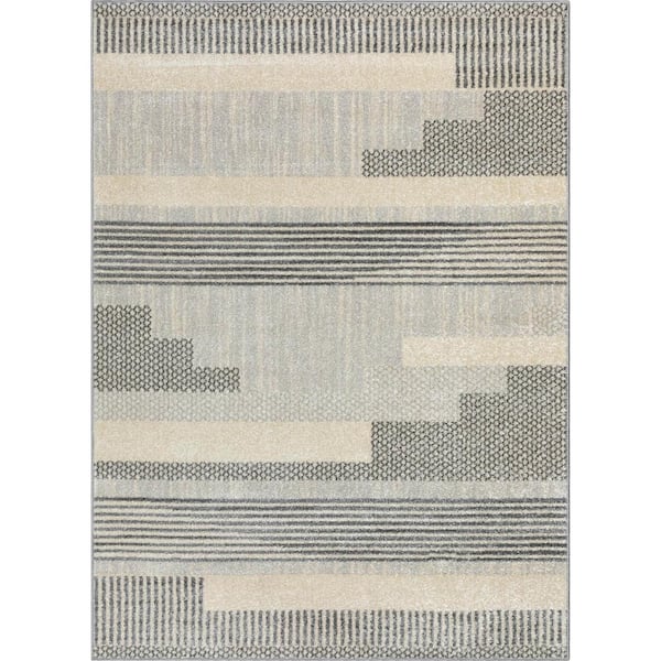 Well Woven Light Grey Cream 5 ft. 3 in. x 7 ft. 3 in. Mystic Athena Tribal Moroccan Area Rug