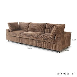 118 in. Square Arm 3-Piece Soft Faux Rabbit Fur Velvet Modular Sectional Sofa Cloud Couch in Brown