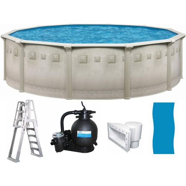 Palisades 24 ft. Round x 52 in. Deep Hard Sided Above Ground Pool Package with 6 in. Top Rail