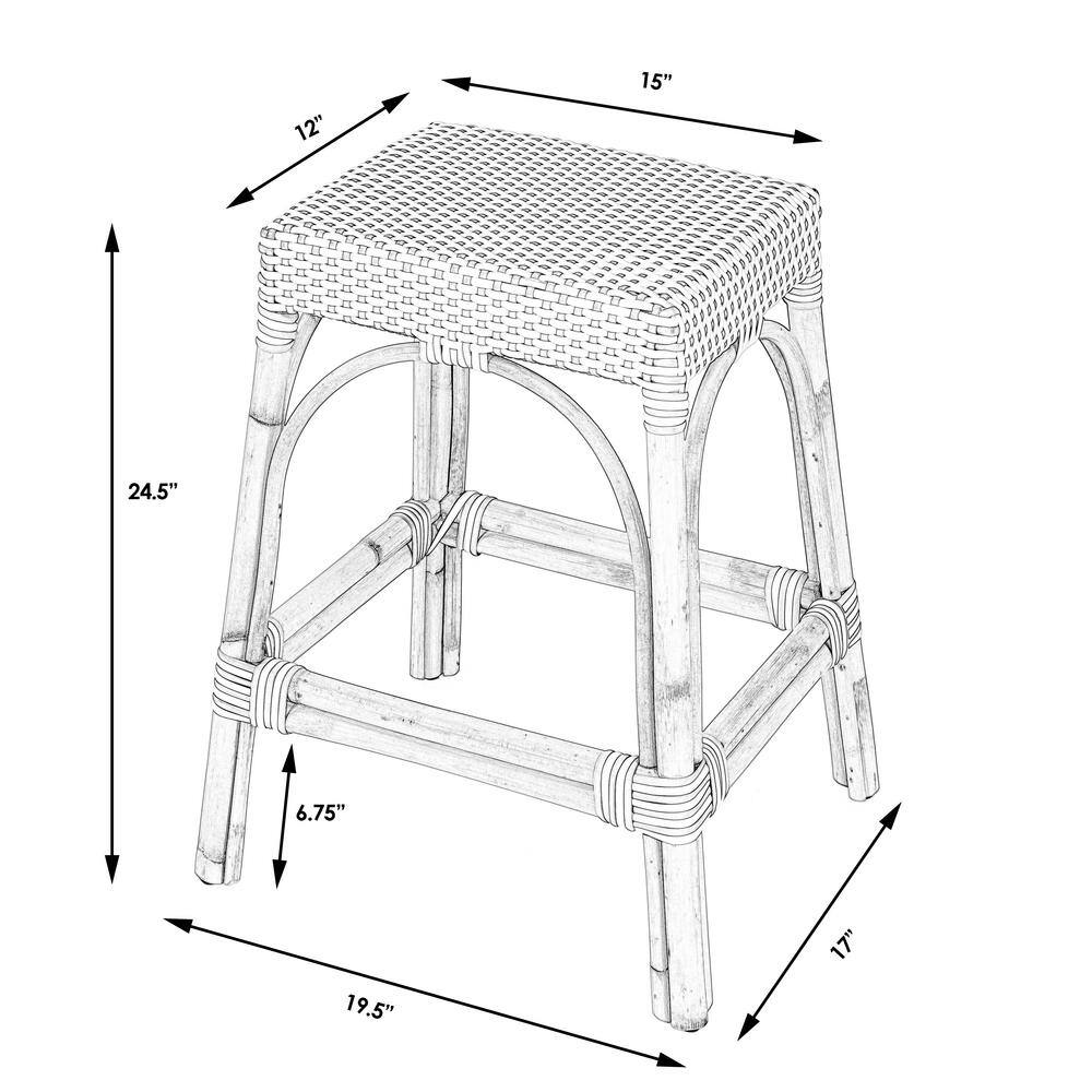 Robias 24.5" White and Tan Dot Rattan Backless Counter Stool