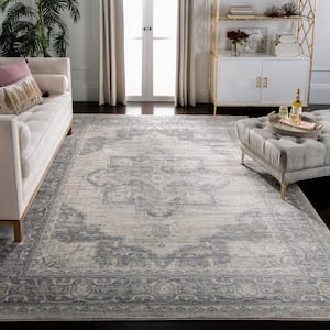 Brentwood Cream/Gray 12 ft. x 18 ft. Floral Medallion Border Area Rug