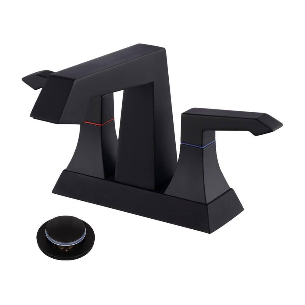 Rotatable 4 in. Centerset Double Handle Bathroom Faucet with Drain Kit Included in Matte Black price history on PriceWatchPro