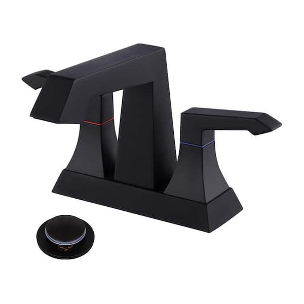 Rotatable 4 in. Centerset Double Handle Bathroom Faucet with Drain Kit Included in Matte Black