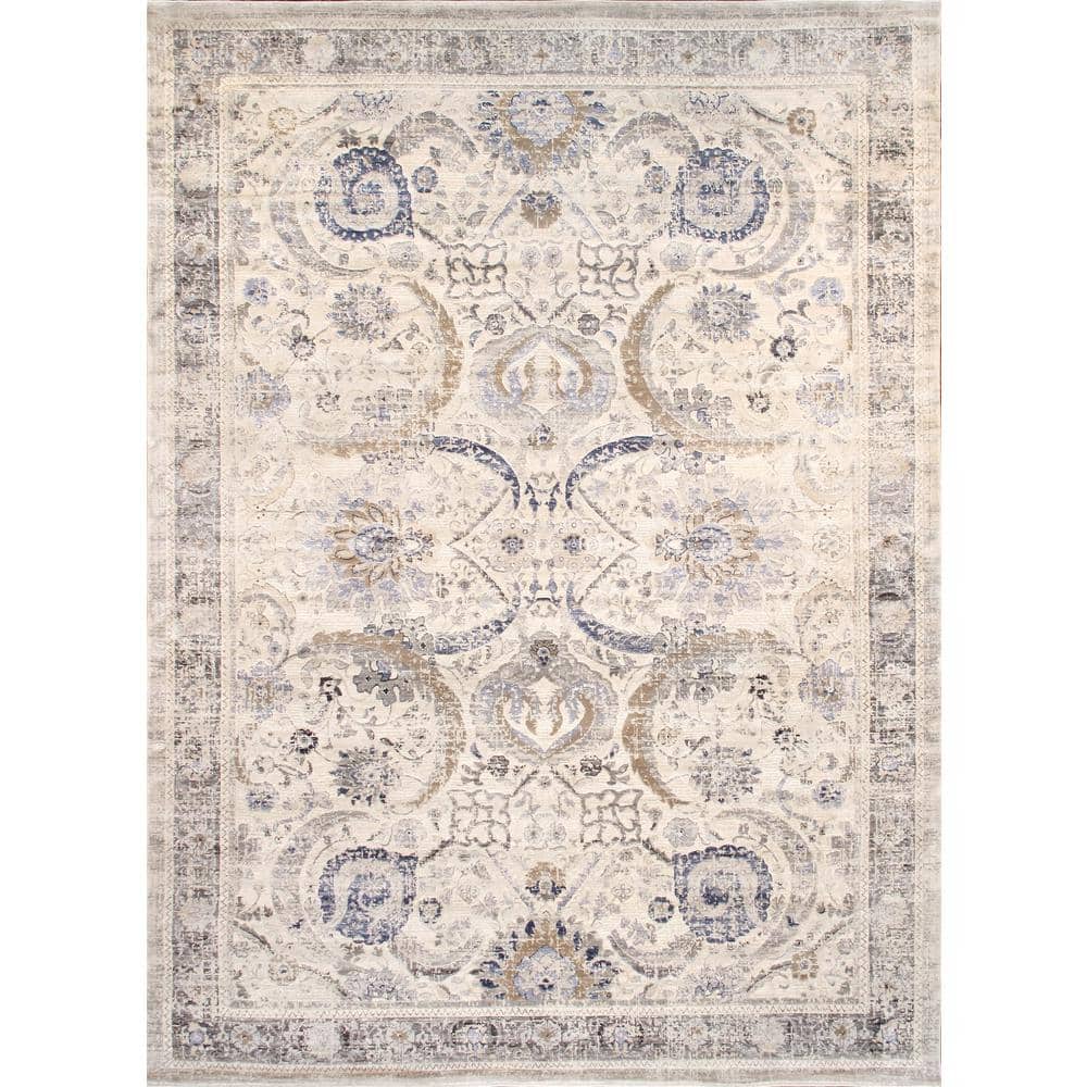 Off-White Easy Care Synthetic 4' x 6' Rectangular Area Rug