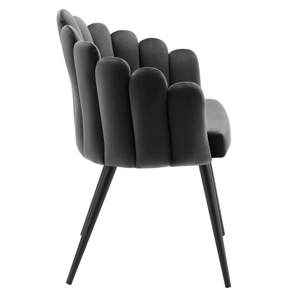 Retro Modern Charcoal Velvet Upholstered Arm Chair with Metal Frame