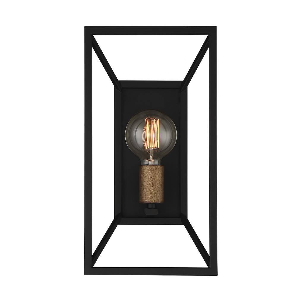 Sleek Matte Black Metal Cage Wall Sconce, 15" Height
