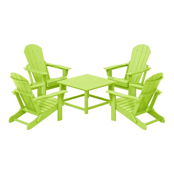 WESTIN OUTDOOR Laguna Lime Plastic Weather Resistant Adirondack Chair 5-Piece Outdoor Patio Conversation Set, Square Coffee Table