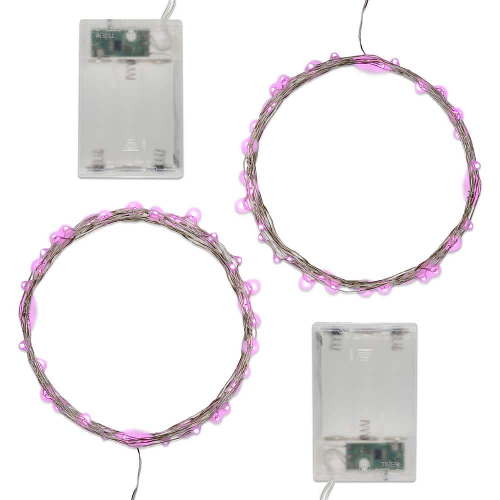 LUMABASE Battery Operated LED Waterproof Mini String Lights with Timer  (50ct) Pink (Set of 2) 67202 - The Home Depot