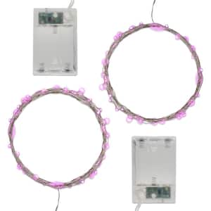 Battery Operated LED Waterproof Mini String Lights with Timer (50ct) Pink (Set of 2)