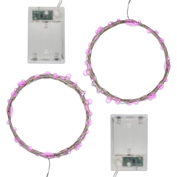LUMABASE Battery Operated LED Waterproof Mini String Lights with Timer (50ct) Pink (Set of 2)