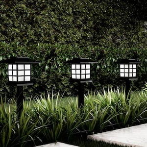 15 in. Black Outdoor Integrated LED Landscape Solar Coach Path Lights (6-Pack)
