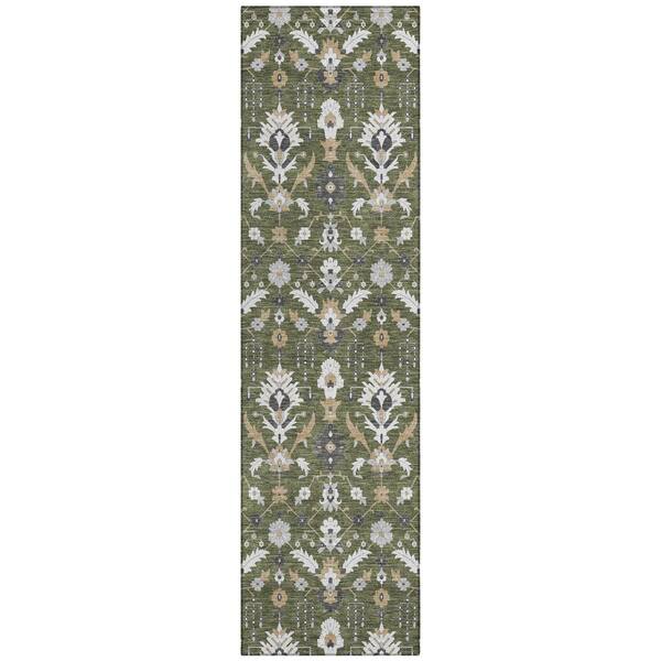 Chantille Machine Washable Indoor/Outdoor Abstract ACN2857 Olive 2 ft. x 7 ft. Runner Rug