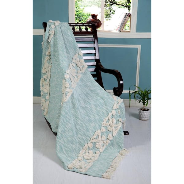 Unbranded Soft Aztec 50 in. x 60 in. Sky Blue Decorative All Natural Cotton Throw Blanket