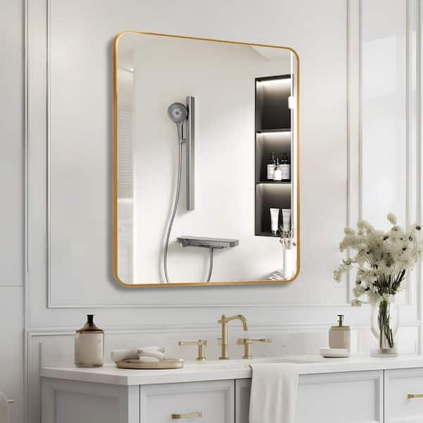 Ta. 30 in. W x 36 in. H Gold Rectangle Framed Mirror GD3036 - The