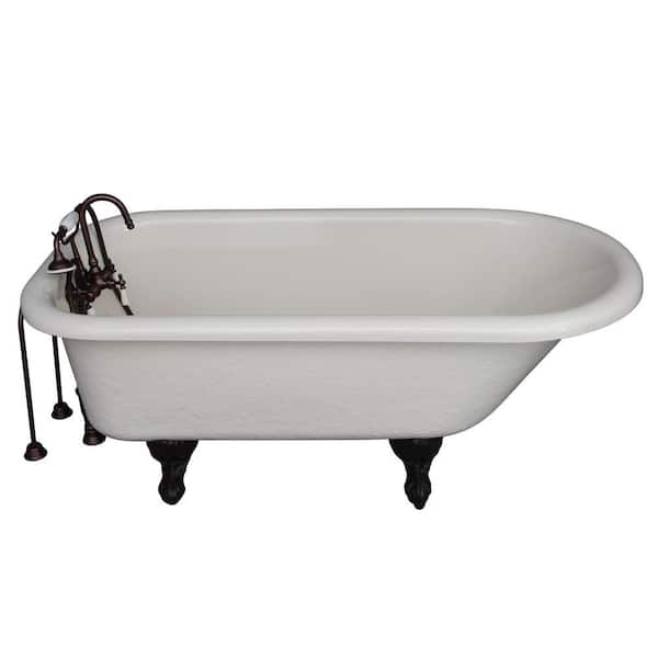 Barclay Products 5 ft. Acrylic Ball and Claw Feet Roll Top Tub in Bisque with Oil Rubbed Bronze Accessories
