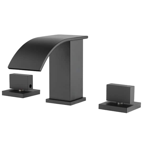 AIMADI 8 in. Widespread Double Handle Waterfall Bathroom Faucet Modern Brass 3-Hole Bathroom Sink Faucets in Matte Black