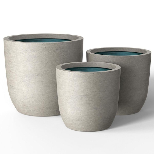 13.5 in. 17 in. 20.5 in. Large Light Gray (Premium Inner) Concrete Round Planter / Pot with Drainage Holes (Set of 3)