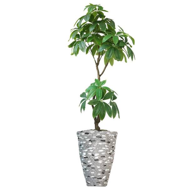 VINTAGE HOME Artificial Faux Real Touch 7.09 ft. Tall R T Pachira Aqua with Fiberstone Planter