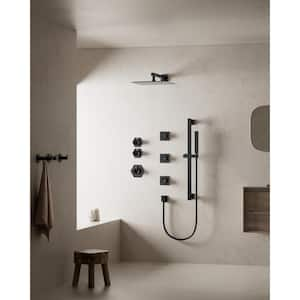 Thermostatic Valve 5-Spray 12 in. Dual Shower Heads Wall Mount Fixed and Handheld Shower Head in Matte Black