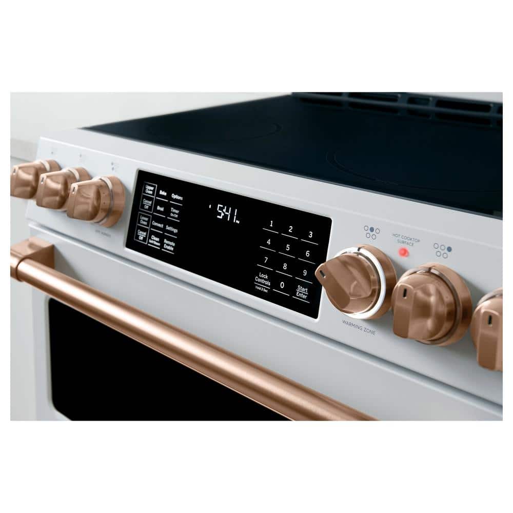 Matte White 30" Smart Double-Oven Induction Range with Convection