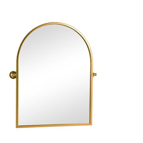 Unbranded Gold 23 in W x 32 in. H Arch-Top Metal Mirror Wall-Mounted Mirror for Living Room