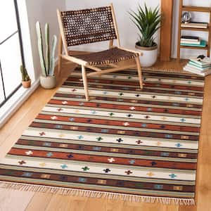 Kilim Ivory/Rust 5 ft. x 8 ft. Striped Geometric Solid Color Area Rug