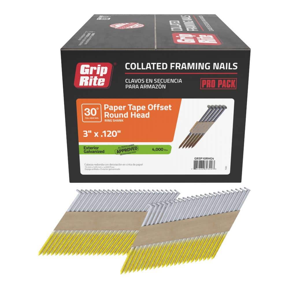 3 in. x 0.120 in. 30° Paper Collated Exterior Galvanized Offset Round Head Ring Shank Framing Nails 4000 per Box price history on PriceWatchPro