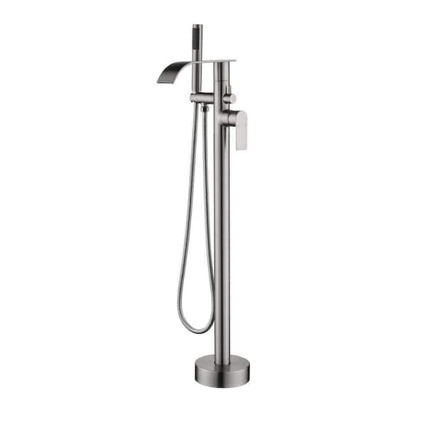 1 Handle Freestanding Tub Faucet with Hand Shower in Brushed Nickel