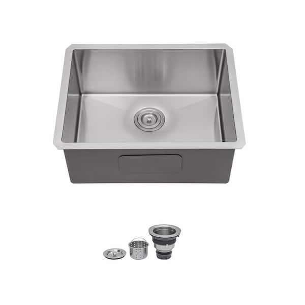 21 in. Undermount Single Bowl 16-Gauge Brushed Nickel Stainless Steel Kitchen Sink with Drain Assembly