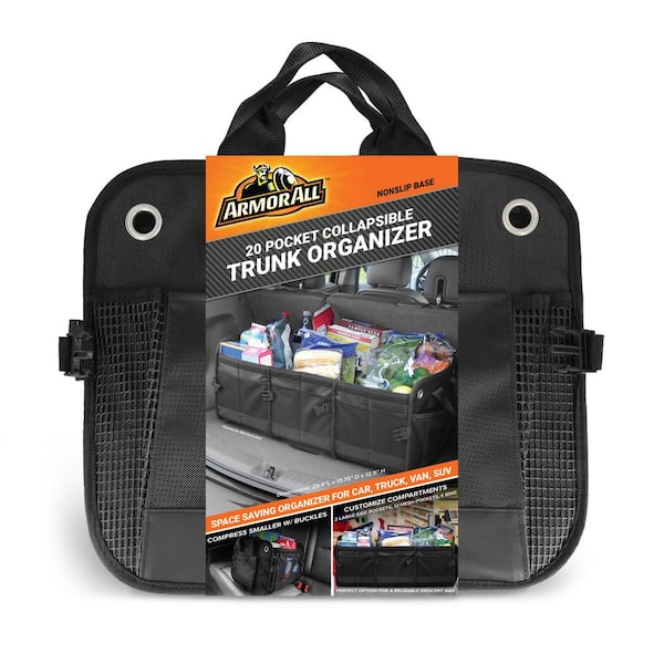 Armor All 20-Pocket Collapsible Trunk Cargo Organizer for Maximum Space and Customization, Groceries