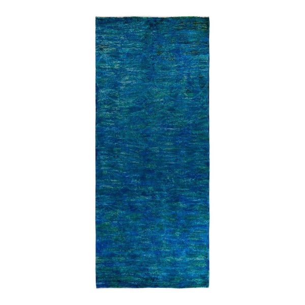 Overdyed Blue 4 ft. x 10 ft. Solid Wool Indoor Runner Rug