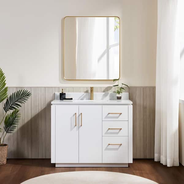 San 42 in. W x 22 in. D x 33.8 in. H Single Bath Vanity in White with White Grain Composite Stone Top