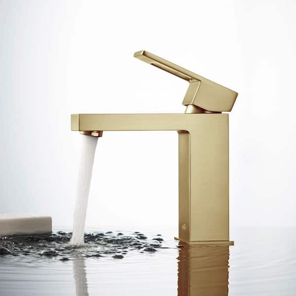 Cubic Single Handle Bathroom Vanity Sink Faucet in Brushed Gold