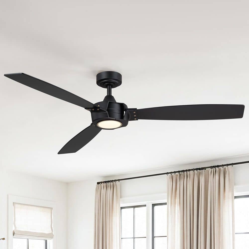 60 in. Modern Black Standard Dimmable 3 CCT LED Downrod Mount Ceiling Fan with Light and Reversible DC Motor price history on PriceWatchPro