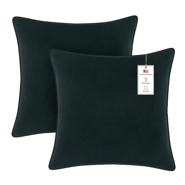 A1 Home Collections A1HC Dark Green Velvet Decorative Pillow Cover Pack of 2, 18 in. x 18 in. Hidden YKK Zipper, Throw Pillow Covers Only