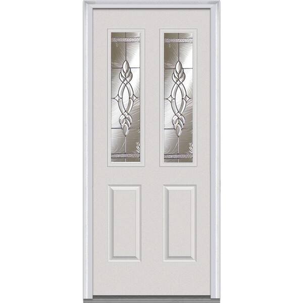 MMI Door 34 in. x 80 in. Brentwood Left-Hand 2-1/2 Lite 2-Panel Classic Primed Fiberglass Smooth Prehung Front Door