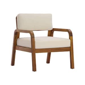 Outdoor Acacia Wood Armchair with Beige Weather-Resistant Cushion,Patio Lounge Chair for Porch,Deck,Poolside