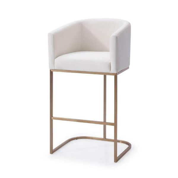 Benjara Modern White and Bronze Fabric and Metal Curved and Bronze Metal Cantilever Base Arm Chair