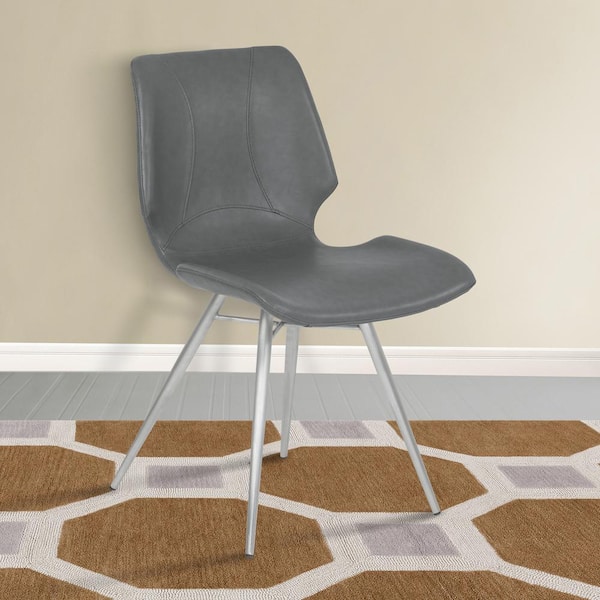 Armen Living Zurich 32 in. Vintage Gray Faux Leather and Brushed Stainless Steel Finish Contemporary Dining Chair (Set of 2)