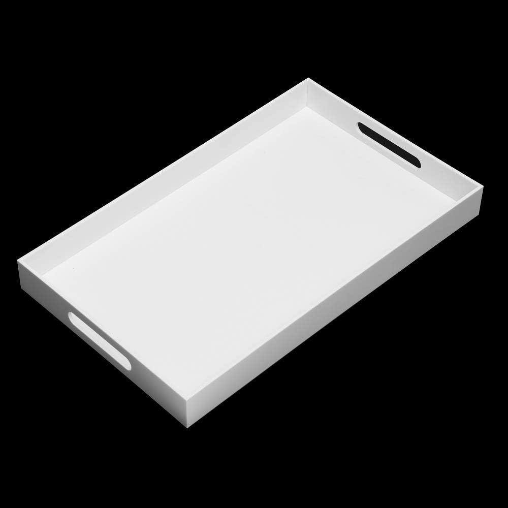 Glossy White Acrylic Spill-Proof Serving Tray with Handles
