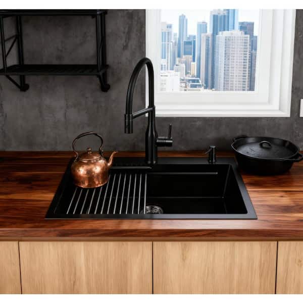 Whatseaso 26 in. Drop-In/Undermount Single Bowl 18 Gauge Gunmetal