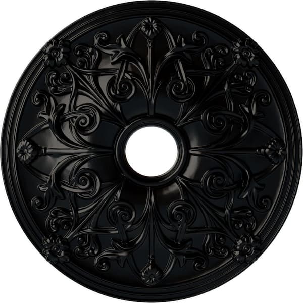 Ekena Millwork 2-1/8" x 23-5/8" x 23-5/8" Polyurethane Jamie Ceiling Medallion, Hand-Painted Jet Black