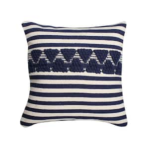 18 in. Blue and White Classic Striped Pattern Handwoven Square Cotton Accent Throw Pillow (Set of 2)