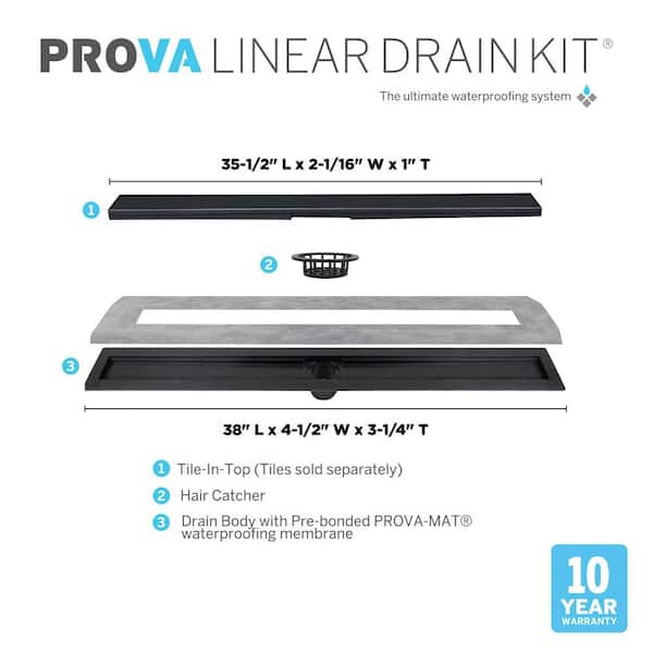 4.5 in. W x 36 in. L Prova Shower Kit Linear Drain (Tile-in Top)