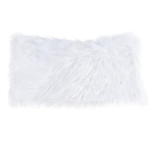White 12 in. W x 20 in. L Faux Himalayan Fur Lumbar Decorative Throw Pillow