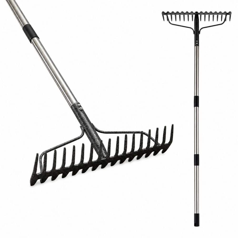 Misopily 63 in. Stainless Steel Handle All Metal Rake Heavy Duty 17 ...