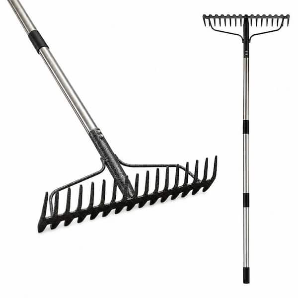 Misopily 63 in. Stainless Steel Handle All Metal Rake Heavy Duty 17 ...