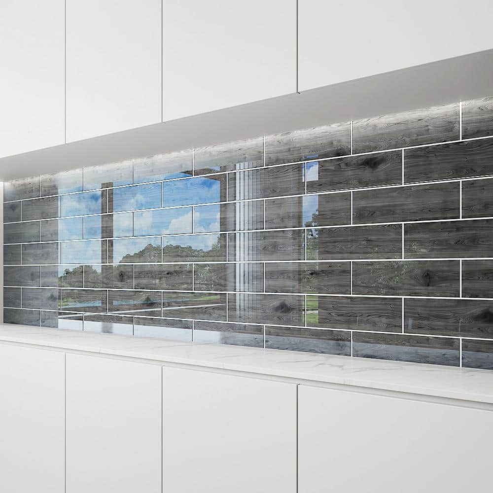 Platinum Glossy Glass Wood Look 4'' x 12'' Wall Tile