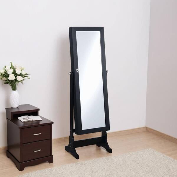 Benjara Black 20 in. W x 57 in. H Rectangle Wood Beautiful Jewelry